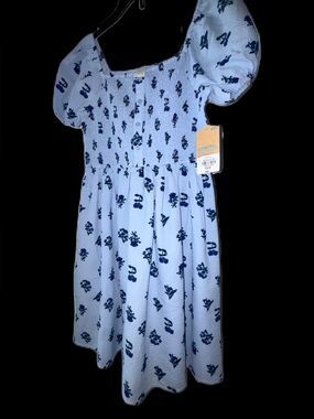Thereabouts Baby Doll Light Blue Floral Puff-Sleeve Smocked Dress Girls M(10-12)